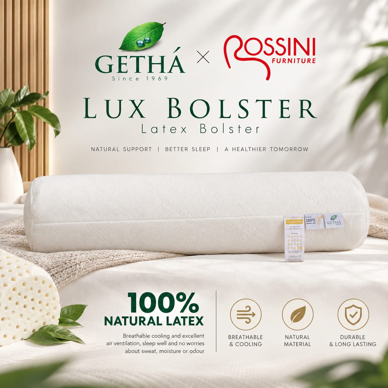 Getha Lux Bolster (100% Natural Latex Bolster)